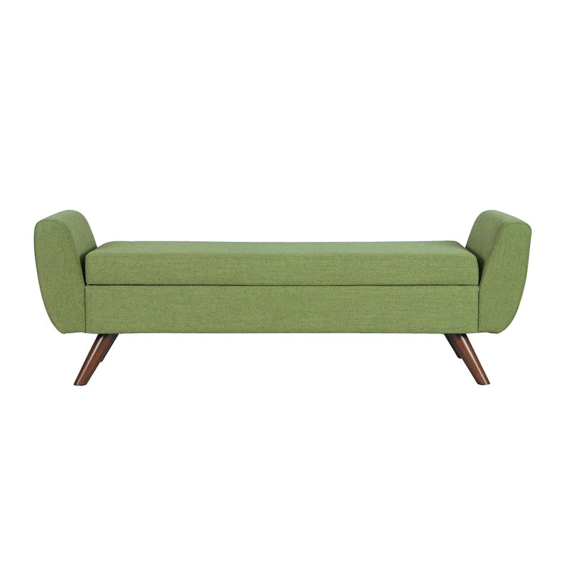 Panca portaoggetti con gambe in legno, 152 cm, rivestita in crema/oliva/blu/marrone