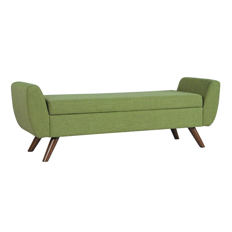 Panca portaoggetti con gambe in legno, 152 cm, rivestita in crema/oliva/blu/marrone
