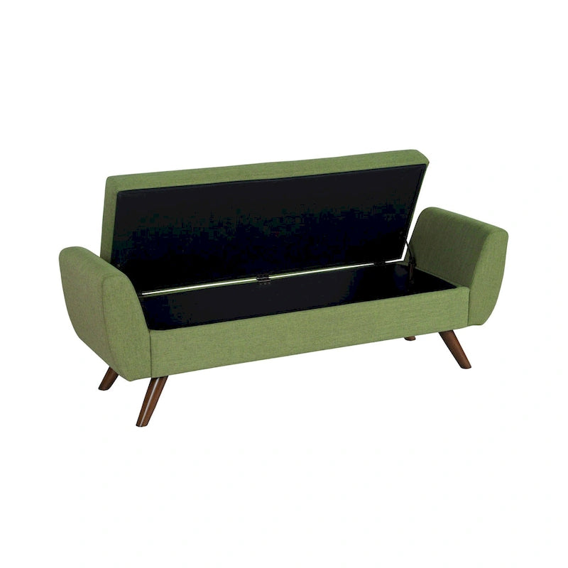 Panca portaoggetti con gambe in legno, 152 cm, rivestita in crema/oliva/blu/marrone