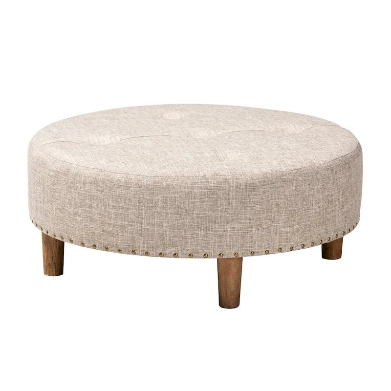 Pouf/Ottoman rotondo trapuntato beige/grigio, stile contemporaneo, 1 posto