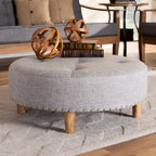 Pouf/Ottoman rotondo trapuntato beige/grigio, stile contemporaneo, 1 posto