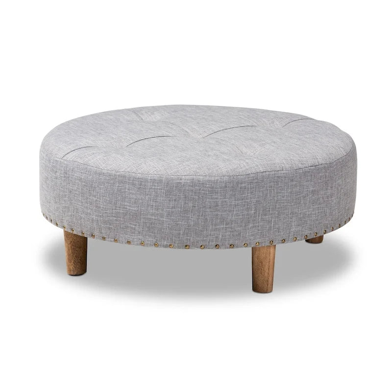 Pouf/Ottoman rotondo trapuntato beige/grigio, stile contemporaneo, 1 posto