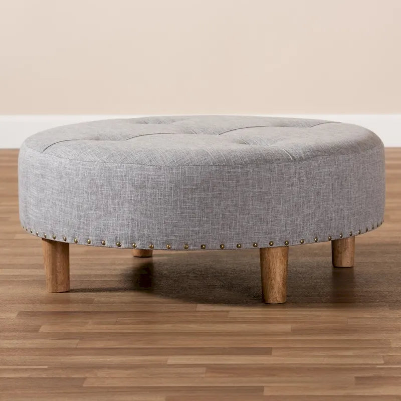 Pouf/Ottoman rotondo trapuntato beige/grigio, stile contemporaneo, 1 posto