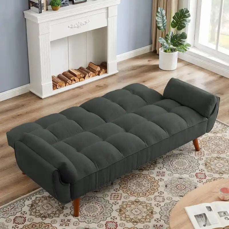 Divano letto futon convertibile a 2 posti da 190 cm grigio scuro/giallo/grigio/beige/verde, schienale reclinabile diviso