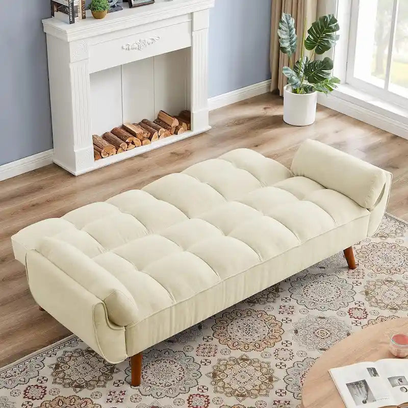 Divano letto futon convertibile a 2 posti da 190 cm grigio scuro/giallo/grigio/beige/verde, schienale reclinabile diviso