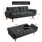 Divano letto futon convertibile a 2 posti da 190 cm grigio scuro/giallo/grigio/beige/verde, schienale reclinabile diviso