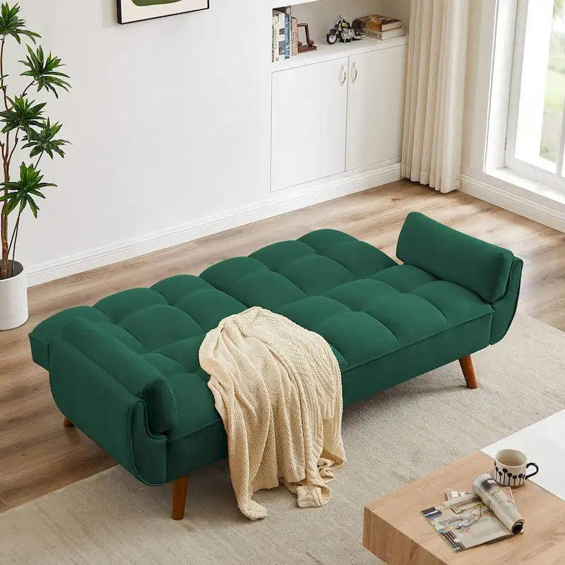 Divano letto futon convertibile a 2 posti da 190 cm grigio scuro/giallo/grigio/beige/verde, schienale reclinabile diviso