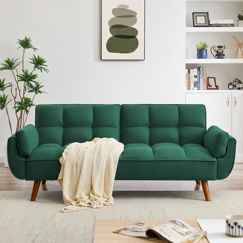 Divano letto futon convertibile a 2 posti da 190 cm grigio scuro/giallo/grigio/beige/verde, schienale reclinabile diviso