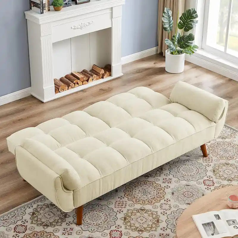 Divano letto futon convertibile a 2 posti da 190 cm grigio scuro/giallo/grigio/beige/verde, schienale reclinabile diviso