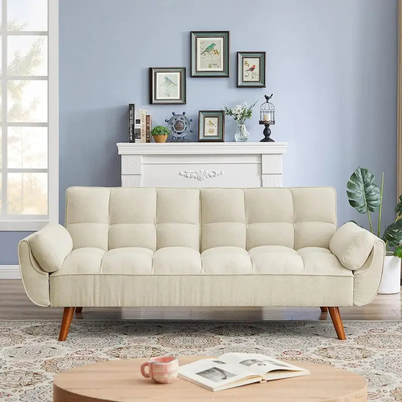 Divano letto futon convertibile a 2 posti da 190 cm grigio scuro/giallo/grigio/beige/verde, schienale reclinabile diviso