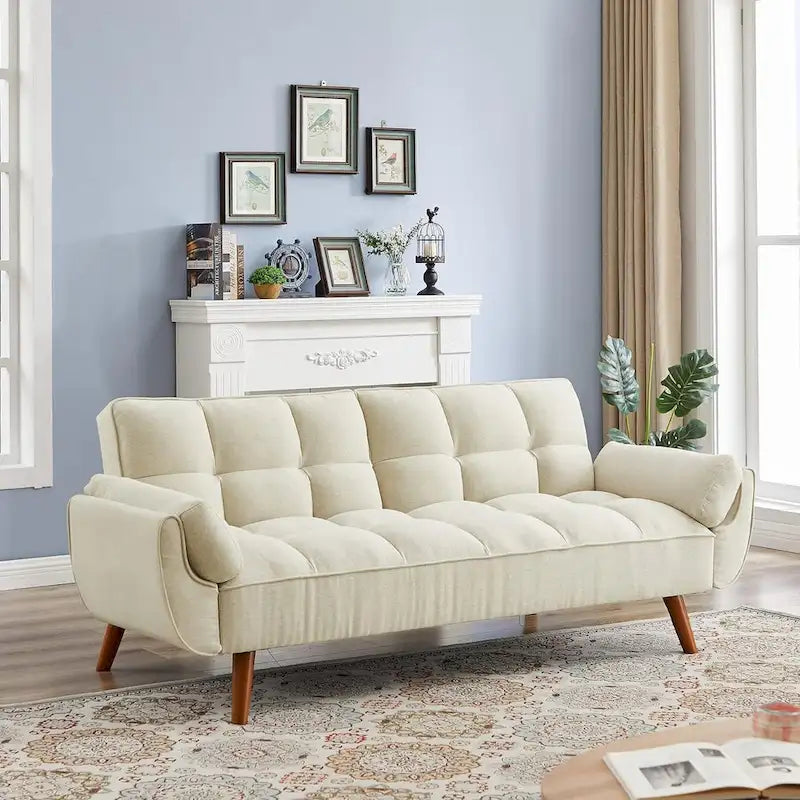 Divano letto futon convertibile a 2 posti da 190 cm grigio scuro/giallo/grigio/beige/verde, schienale reclinabile diviso