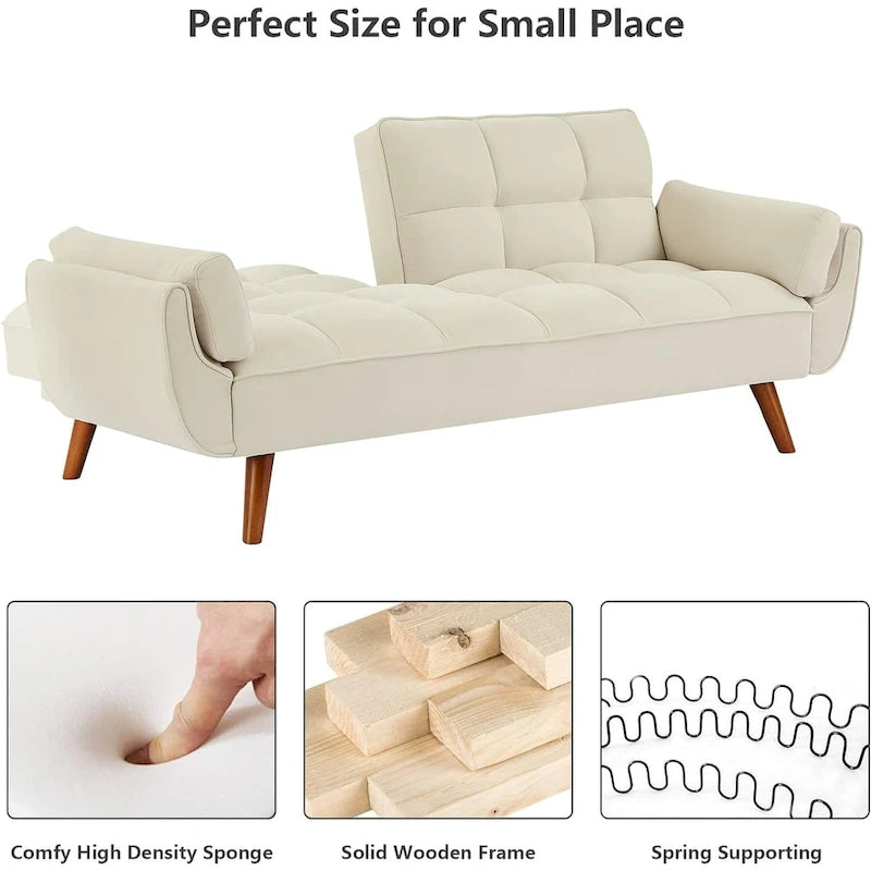 Divano letto futon convertibile a 2 posti da 190 cm grigio scuro/giallo/grigio/beige/verde, schienale reclinabile diviso