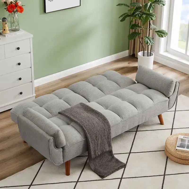 Divano letto futon convertibile a 2 posti da 190 cm grigio scuro/giallo/grigio/beige/verde, schienale reclinabile diviso