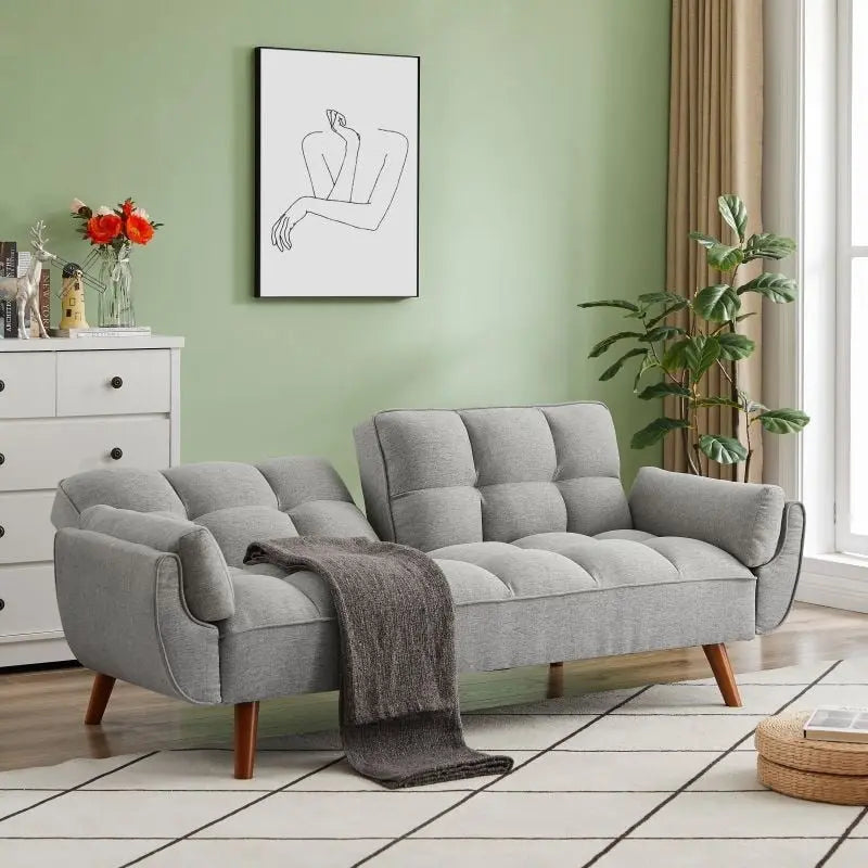 Divano letto futon convertibile a 2 posti da 190 cm grigio scuro/giallo/grigio/beige/verde, schienale reclinabile diviso