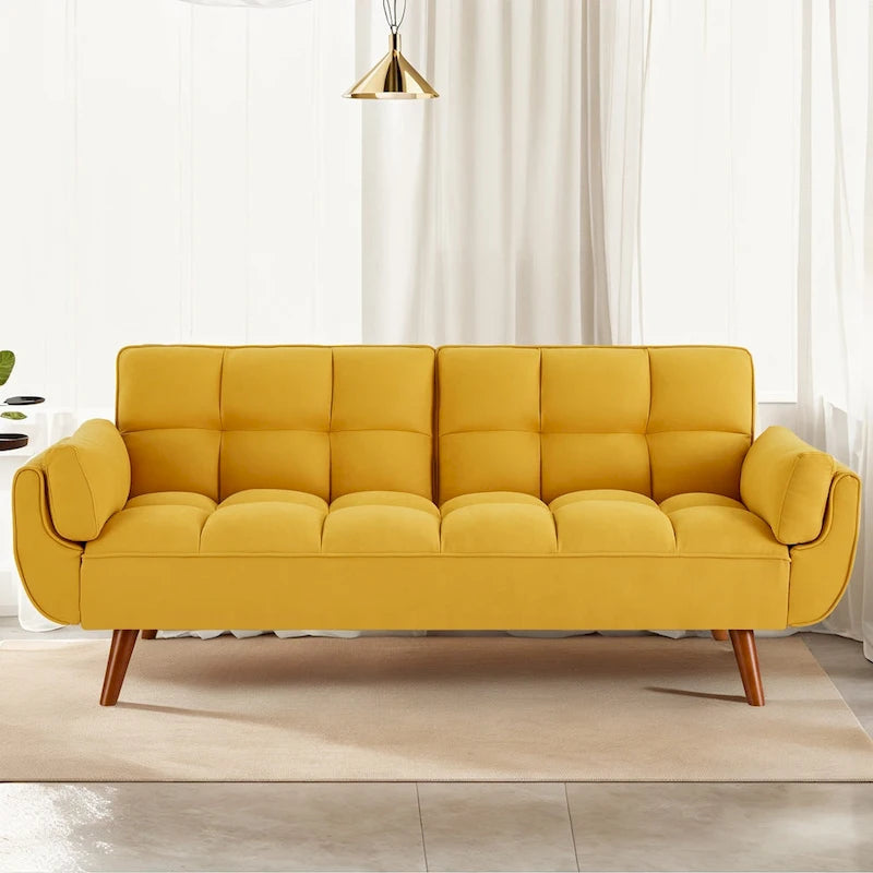 Divano letto futon convertibile a 2 posti da 190 cm grigio scuro/giallo/grigio/beige/verde, schienale reclinabile diviso
