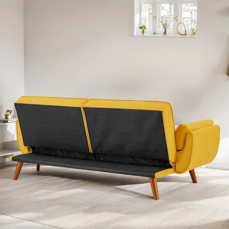 Divano letto futon convertibile a 2 posti da 190 cm grigio scuro/giallo/grigio/beige/verde, schienale reclinabile diviso