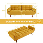 Divano letto futon convertibile a 2 posti da 190 cm grigio scuro/giallo/grigio/beige/verde, schienale reclinabile diviso