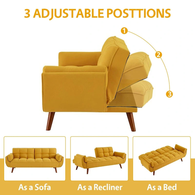 Divano letto futon convertibile a 2 posti da 190 cm grigio scuro/giallo/grigio/beige/verde, schienale reclinabile diviso