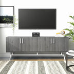 Mobile TV da 60" con armadietto a 4 ante, base in metallo – Grigio anticato/Argento o Rovere bianco/Nero