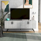 Mobile TV da 60" con armadietto a 4 ante, base in metallo – Grigio anticato/Argento o Rovere bianco/Nero