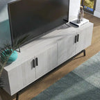 Mobile TV da 60" con armadietto a 4 ante, base in metallo – Grigio anticato/Argento o Rovere bianco/Nero