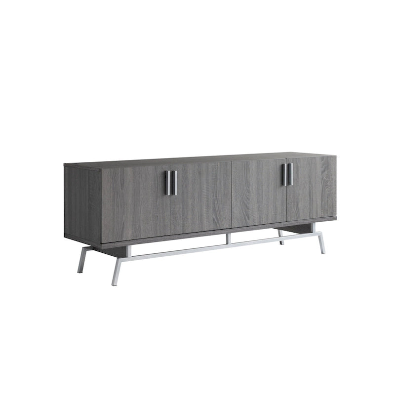 Mobile TV da 60" con armadietto a 4 ante, base in metallo – Grigio anticato/Argento o Rovere bianco/Nero