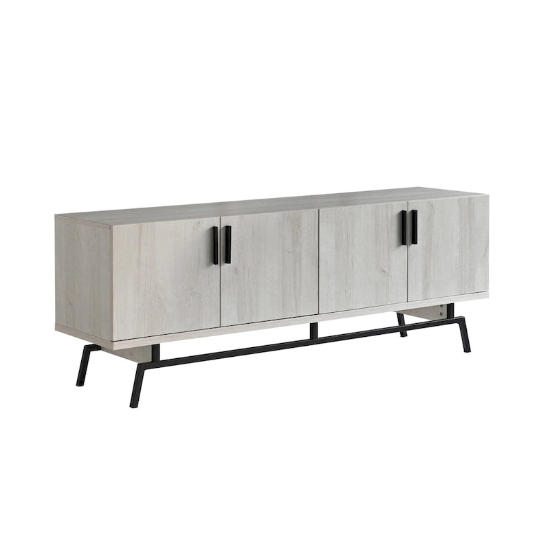 Mobile TV da 60" con armadietto a 4 ante, base in metallo – Grigio anticato/Argento o Rovere bianco/Nero