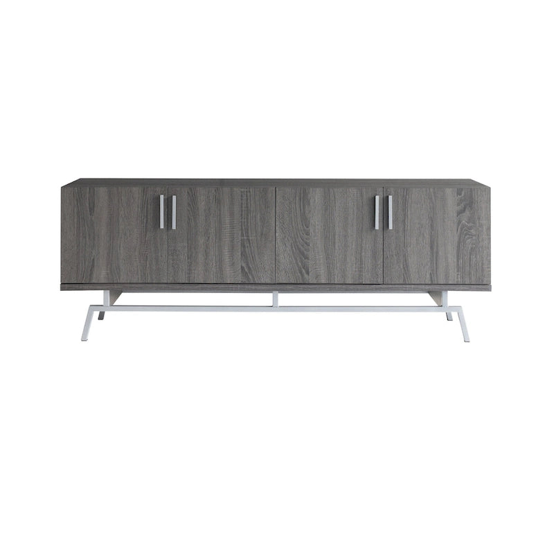 Mobile TV da 60" con armadietto a 4 ante, base in metallo – Grigio anticato/Argento o Rovere bianco/Nero