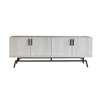 Mobile TV da 60" con armadietto a 4 ante, base in metallo – Grigio anticato/Argento o Rovere bianco/Nero