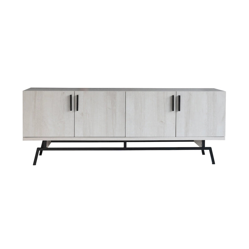 Mobile TV da 60" con armadietto a 4 ante, base in metallo – Grigio anticato/Argento o Rovere bianco/Nero