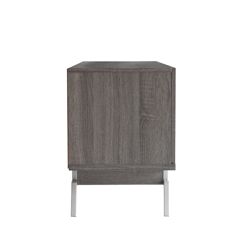 Mobile TV da 60" con armadietto a 4 ante, base in metallo – Grigio anticato/Argento o Rovere bianco/Nero