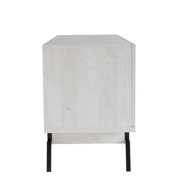 Mobile TV da 60" con armadietto a 4 ante, base in metallo – Grigio anticato/Argento o Rovere bianco/Nero