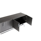 Mobile TV da 60" con armadietto a 4 ante, base in metallo – Grigio anticato/Argento o Rovere bianco/Nero