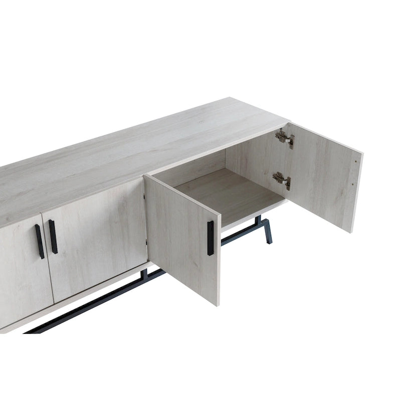 Mobile TV da 60" con armadietto a 4 ante, base in metallo – Grigio anticato/Argento o Rovere bianco/Nero