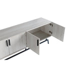 Mobile TV da 60" con armadietto a 4 ante, base in metallo – Grigio anticato/Argento o Rovere bianco/Nero