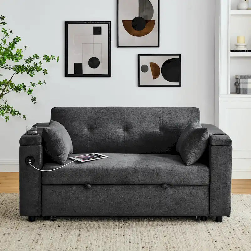 Divano Letto Estraibile Nero, Recliner 3-in-1, 2 Posti