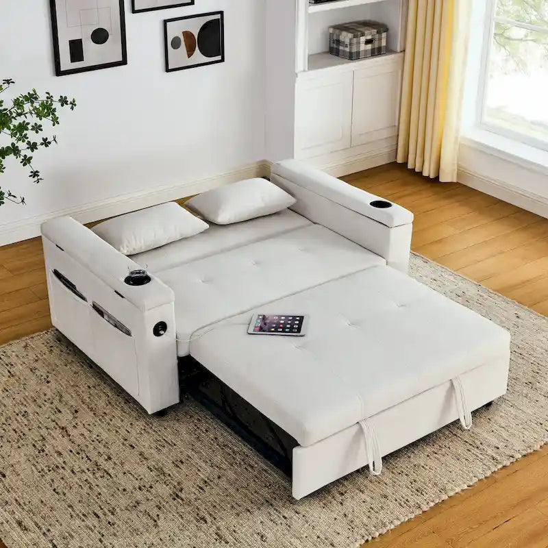 Divano Letto Estraibile Nero, Recliner 3-in-1, 2 Posti