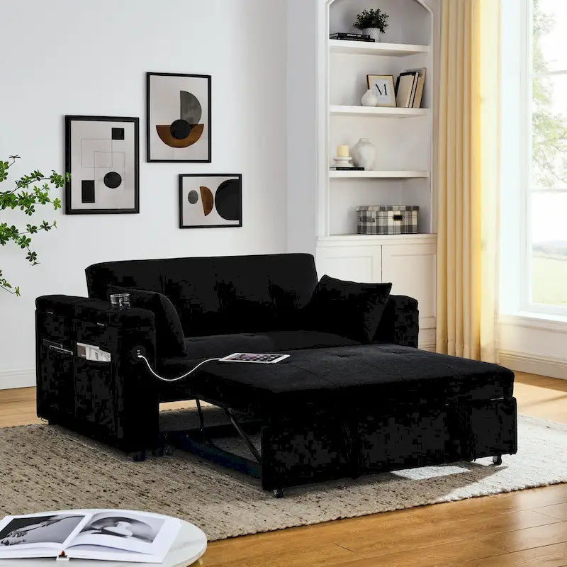 Divano Letto Estraibile Nero, Recliner 3-in-1, 2 Posti