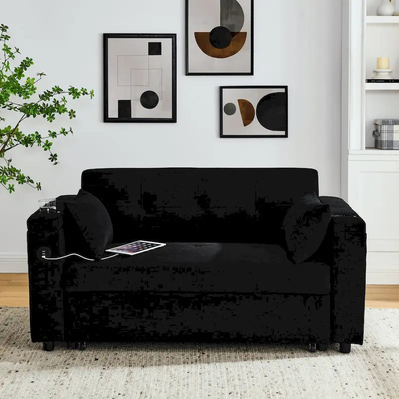 Divano Letto Estraibile Nero, Recliner 3-in-1, 2 Posti