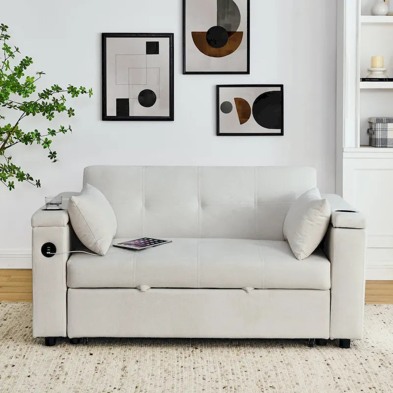 Divano Letto Estraibile Nero, Recliner 3-in-1, 2 Posti