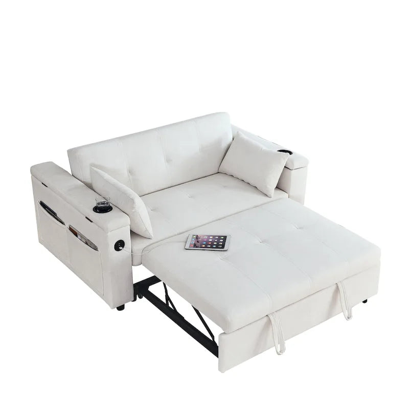 Divano Letto Estraibile Nero, Recliner 3-in-1, 2 Posti