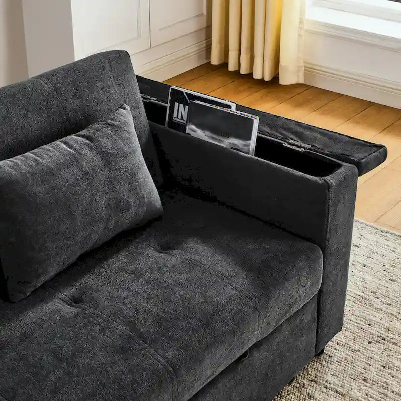Divano Letto Estraibile Nero, Recliner 3-in-1, 2 Posti