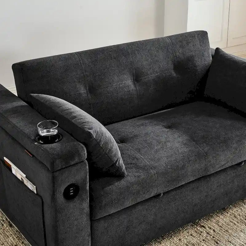 Divano Letto Estraibile Nero, Recliner 3-in-1, 2 Posti