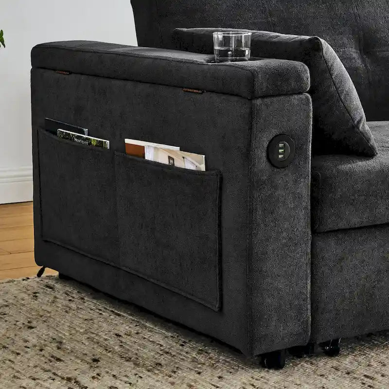 Divano Letto Estraibile Nero, Recliner 3-in-1, 2 Posti
