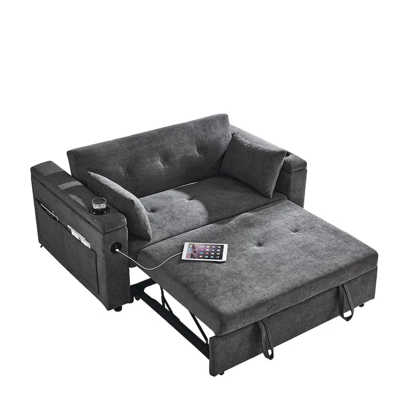 Divano Letto Estraibile Nero, Recliner 3-in-1, 2 Posti