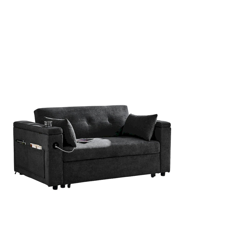 Divano Letto Estraibile Nero, Recliner 3-in-1, 2 Posti