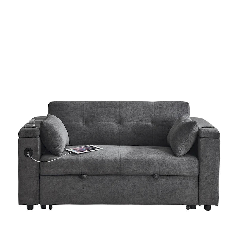 Divano Letto Estraibile Nero, Recliner 3-in-1, 2 Posti
