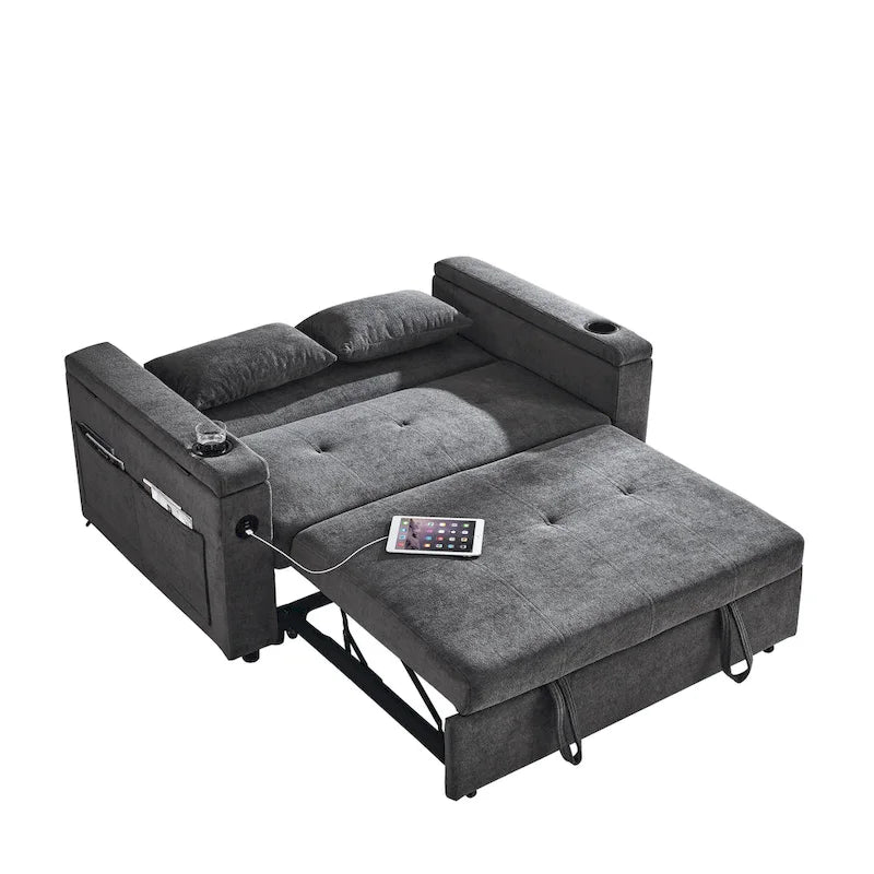 Divano Letto Estraibile Nero, Recliner 3-in-1, 2 Posti