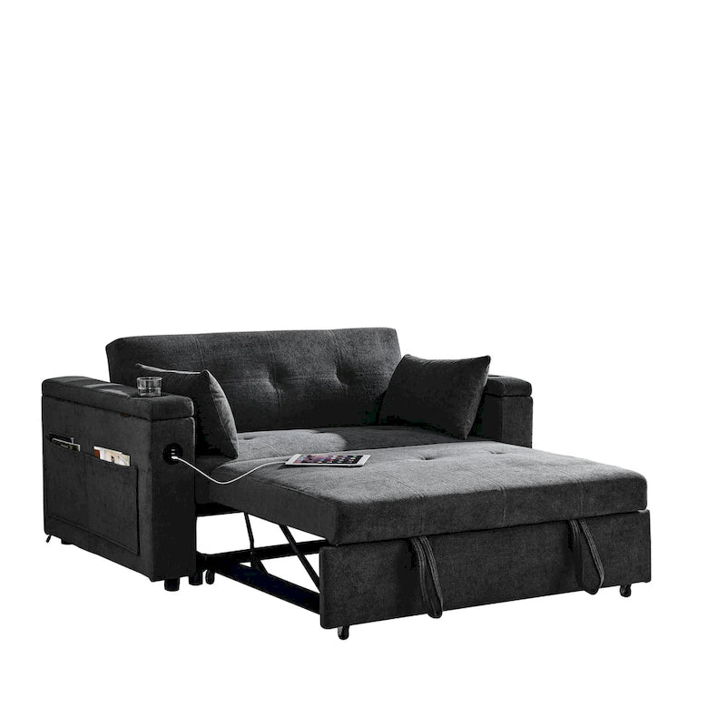 Divano Letto Estraibile Nero, Recliner 3-in-1, 2 Posti