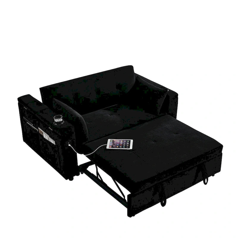 Divano Letto Estraibile Nero, Recliner 3-in-1, 2 Posti